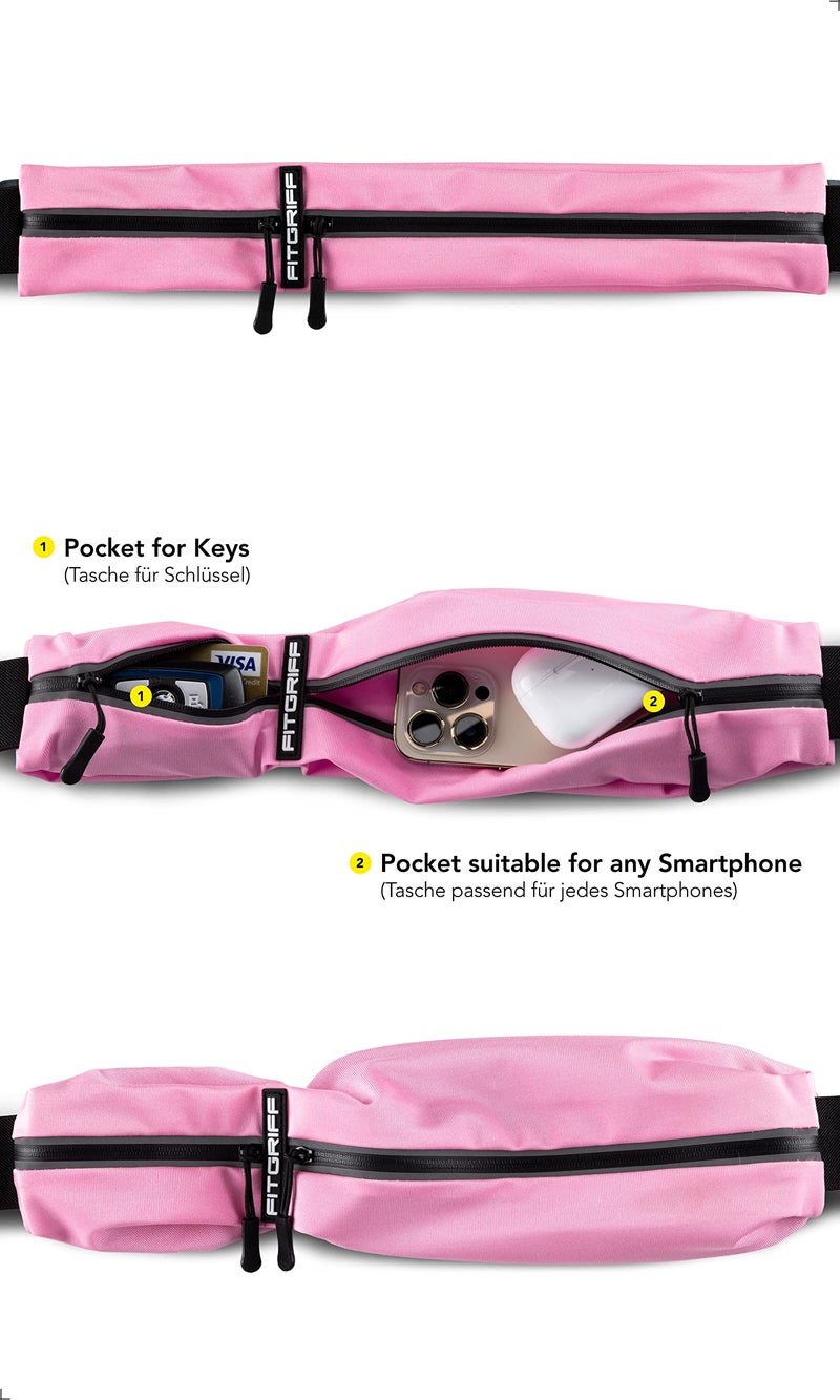 FitgriffÂ® Running Belt for Men & Women - Secure Jogging Pouch for Phone, Keys & Essentials - For All Cell Phones (Pink, 24.5" - 35.5" Waist Size) - Image 2